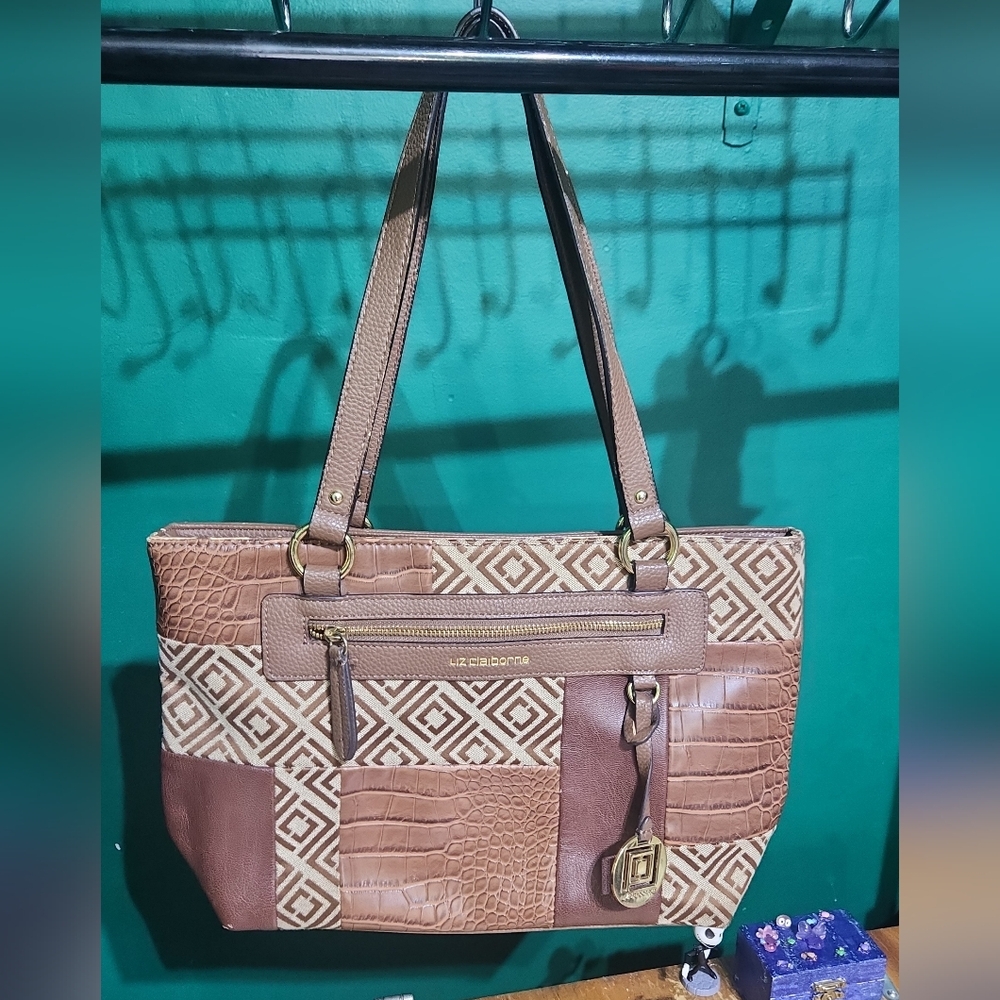 Liz Claiborne Brown and Cream Patchwork Tote